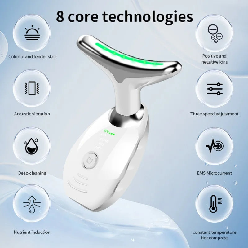 Neck Face Beauty Device LED Photon Therapy Skin Tighten Reduce Double Chin Anti Wrinkle Remove Lifting Massager