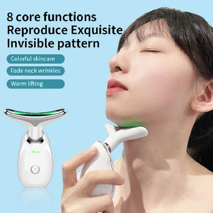 Neck Face Beauty Device LED Photon Therapy Skin Tighten Reduce Double Chin Anti Wrinkle Remove Lifting Massager