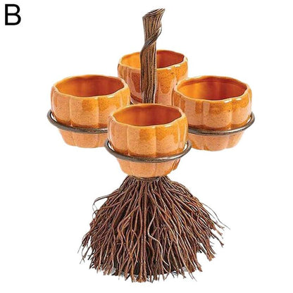 Halloween Broom Pumpkin Snack Bowl