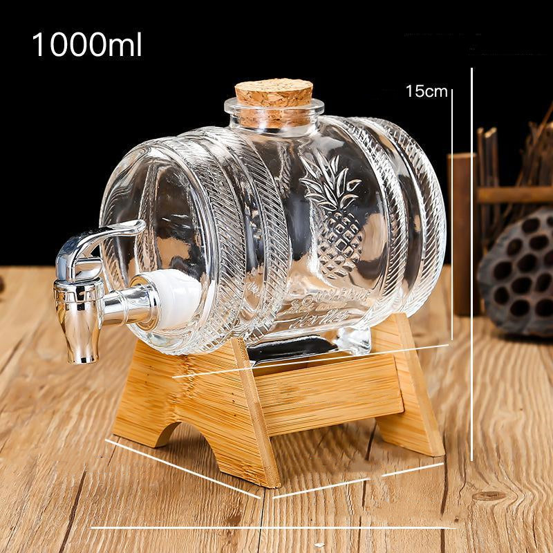 Glass Drink Barrel Beverage Bottle with Rack