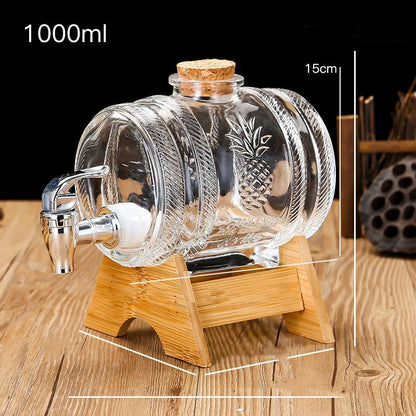 Glass Drink Barrel Beverage Bottle with Rack