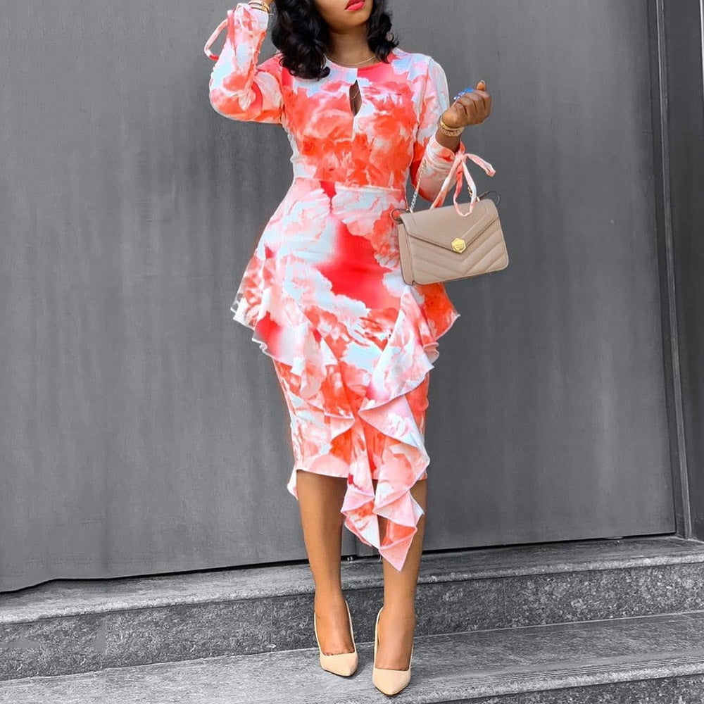 Diffused Floral Ruffled Dress