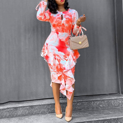 Diffused Floral Ruffled Dress