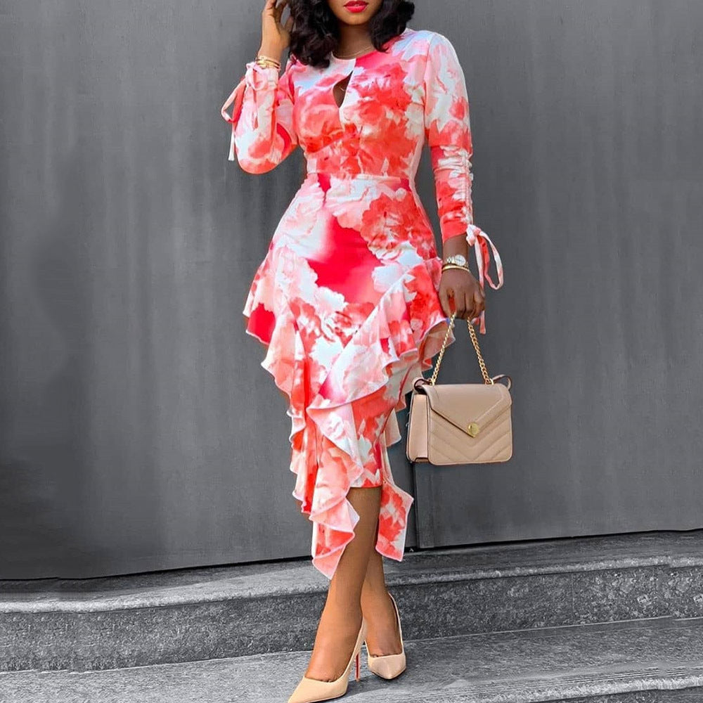 Diffused Floral Ruffled Dress