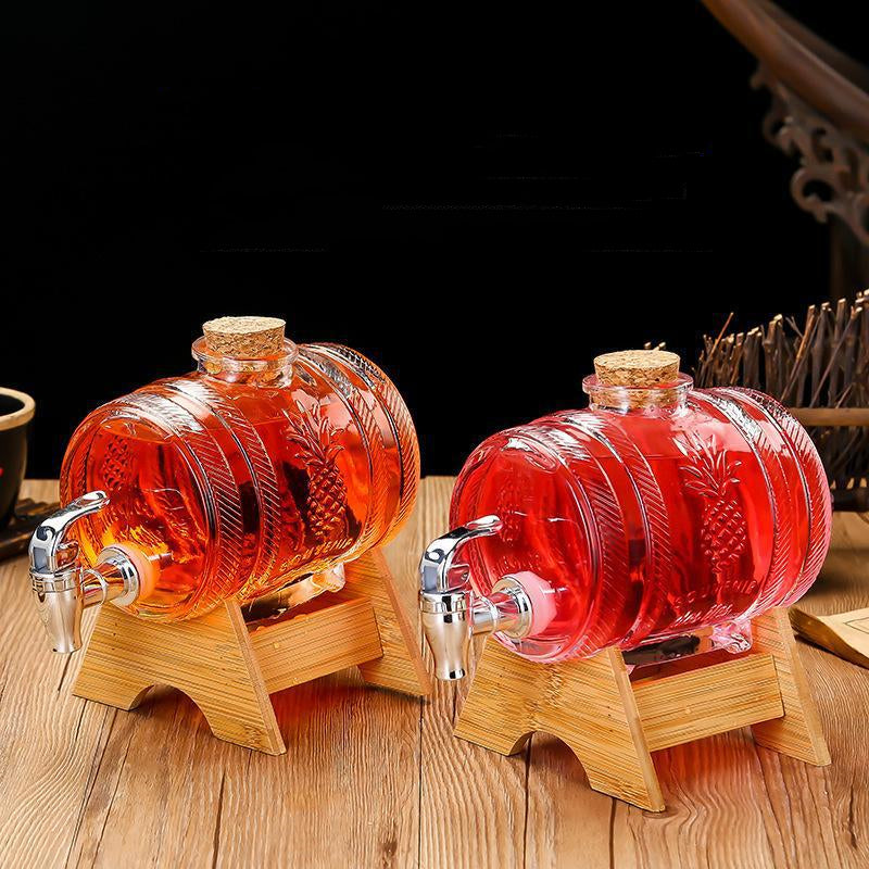 Glass Drink Barrel Beverage Bottle with Rack